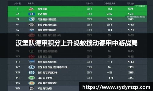 汉堡队德甲积分上升蚂蚁搅动德甲中游战局